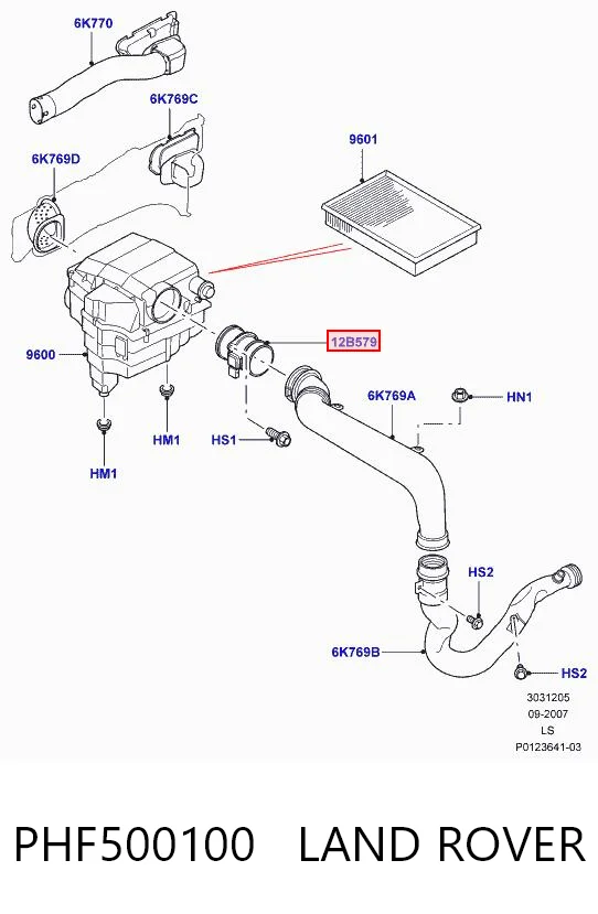 Sensor de fluxo (consumo) de ar, medidor de consumo M.A.F. - (Mass Airflow) para Land Rover Discovery III LR3