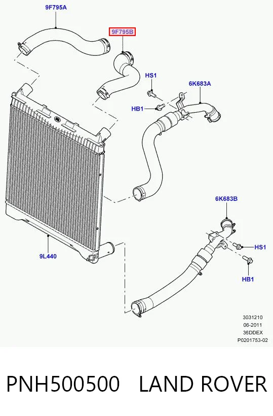 PNH500500 Land Rover Mangueira (cano derivado) de intercooler