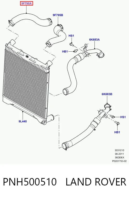 PNH500510 Land Rover Mangueira (cano derivado) de intercooler