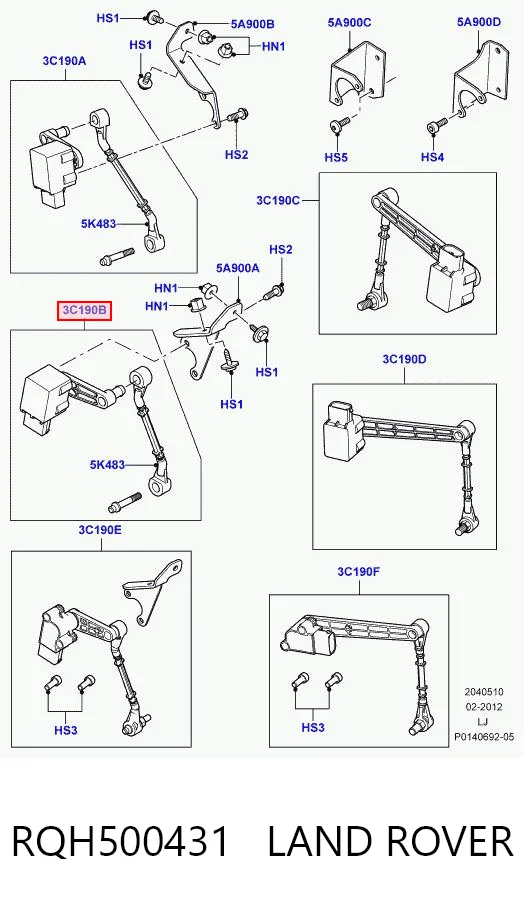 RQH500431 Land Rover Sensor dianteiro esquerdo do nível de posição de carroçaria
