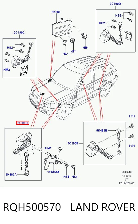 RQH500570 Land Rover Sensor dianteiro esquerdo do nível de posição de carroçaria