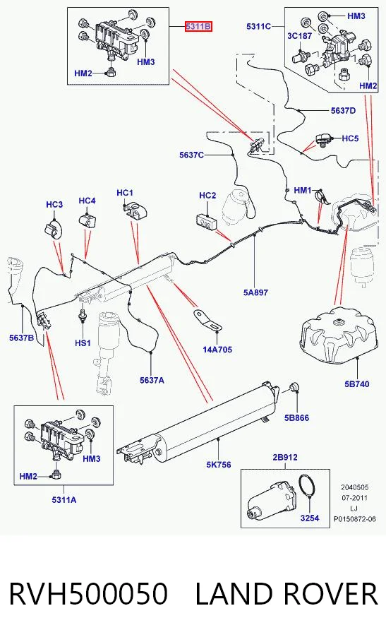 RVH500050 Land Rover Unidade de válvulas de suspensão regulada traseira