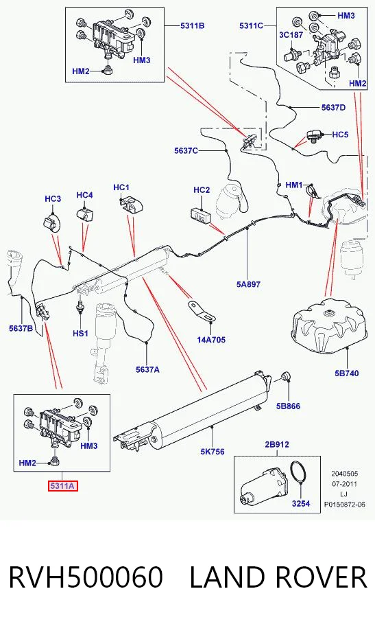 RVH500060 Land Rover Unidade de válvulas de suspensão regulada dianteira
