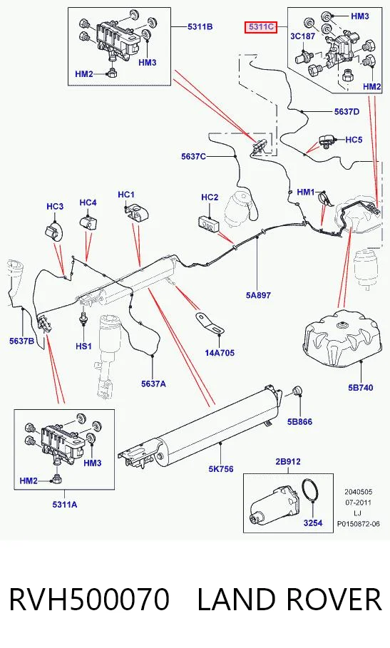 RVH500070 Land Rover Unidade de válvulas de suspensão regulada traseira