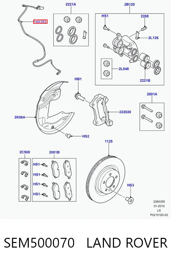 SEM500070 Land Rover Sensor dianteiro de desgaste das sapatas do freio