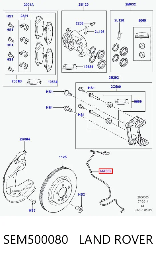 SEM500080 Land Rover Sensor dianteiro de desgaste das sapatas do freio