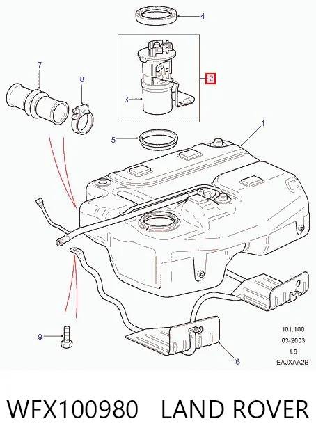 WFX100980 Land Rover Módulo de bomba de combustível com sensor do nível de combustível