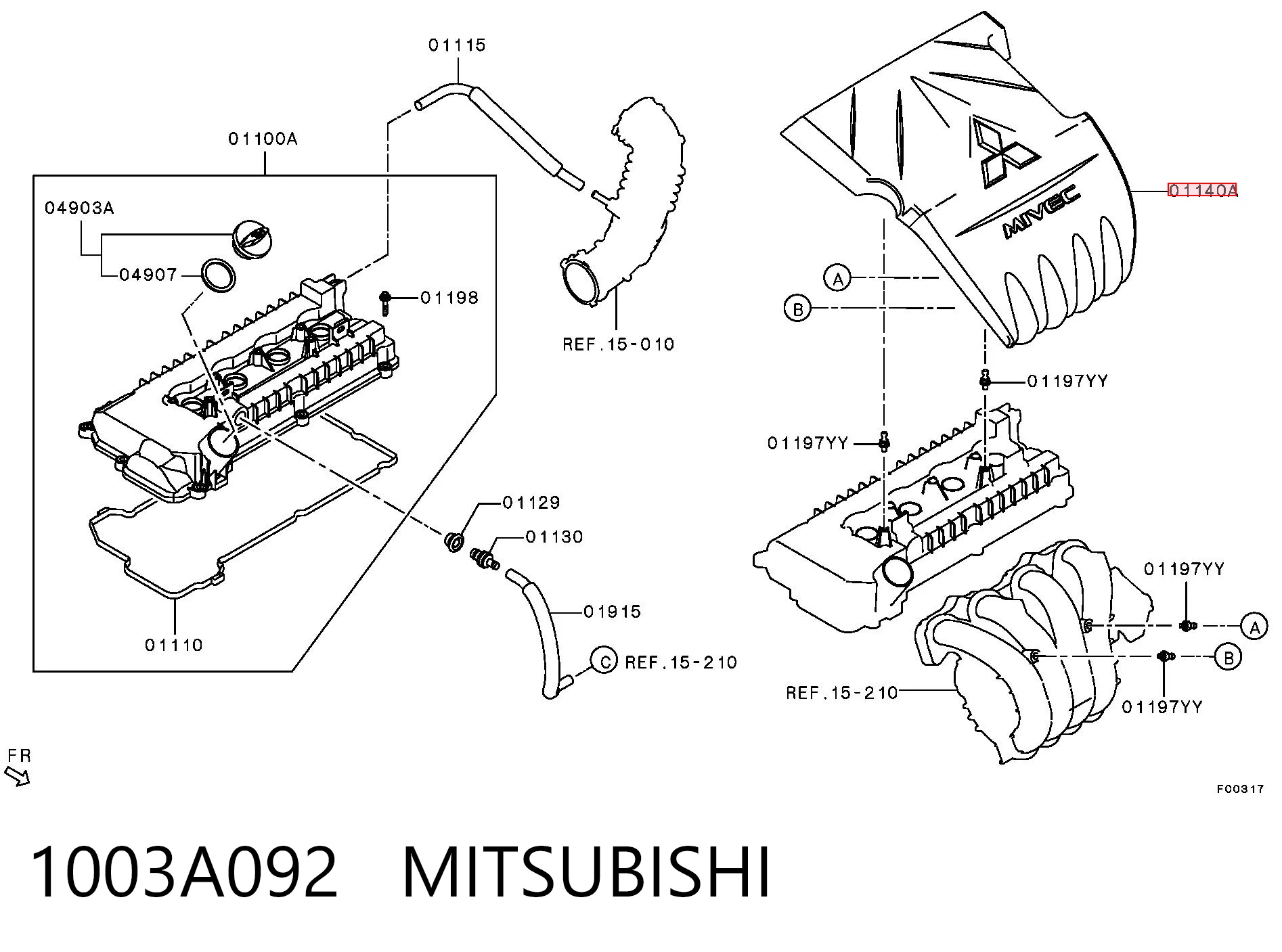 1003A092 Mitsubishi Tampa de motor decorativa