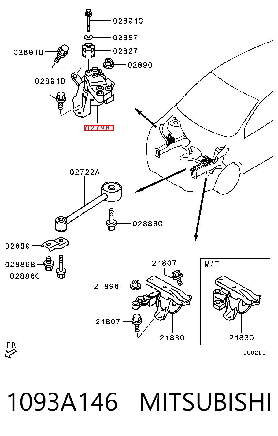 1093A146 Mitsubishi Coxim (suporte) direito de motor