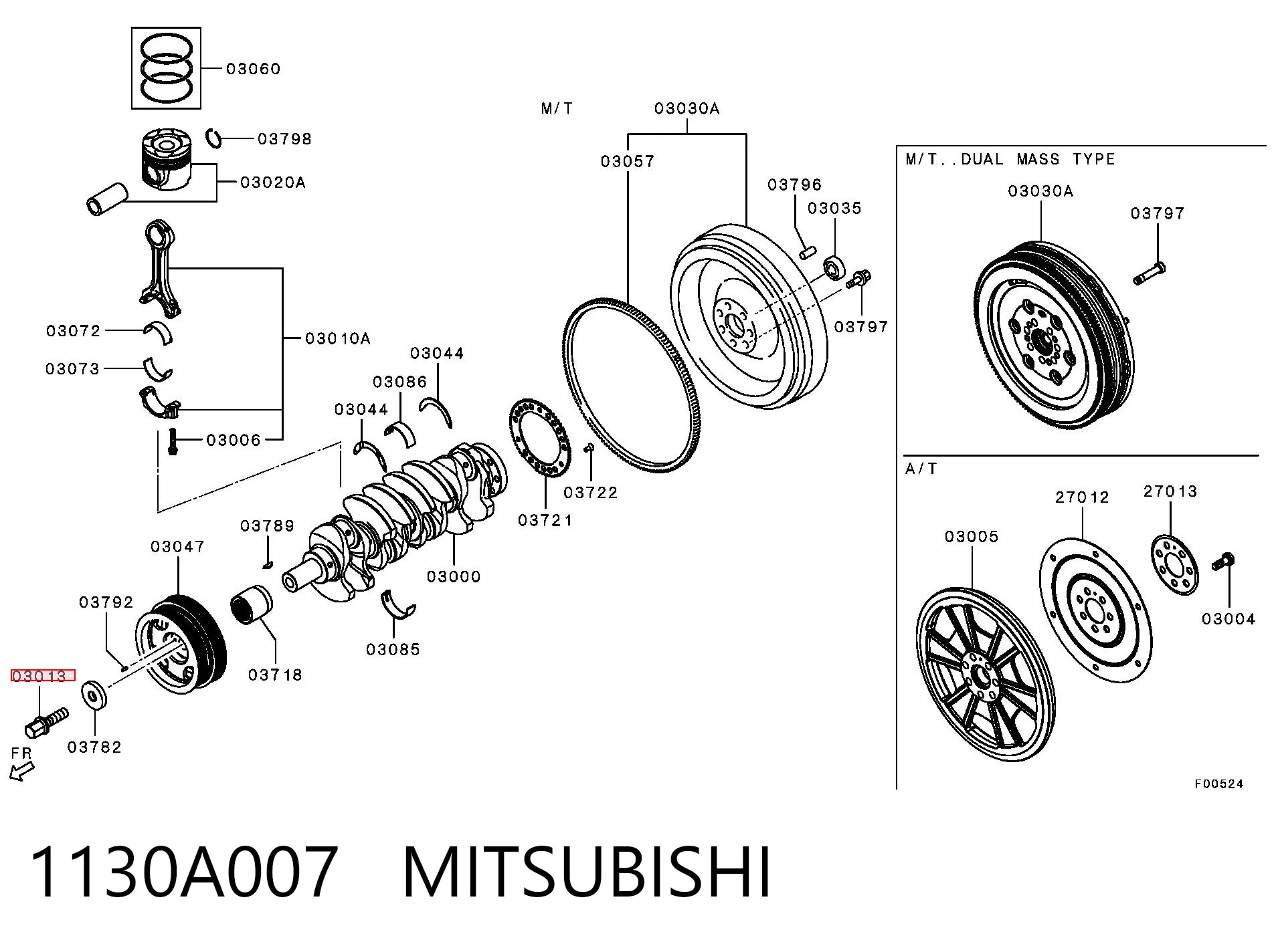 1130A007 Mitsubishi Parafuso da polia de cambota