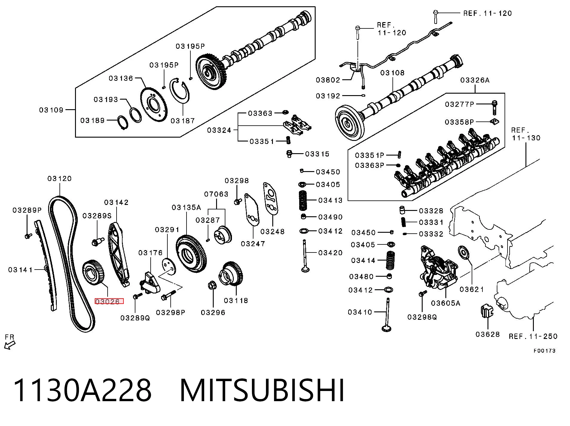 1130A228 Mitsubishi Engrenagem de cadeia da roda dentada de acionamento de cambota de motor