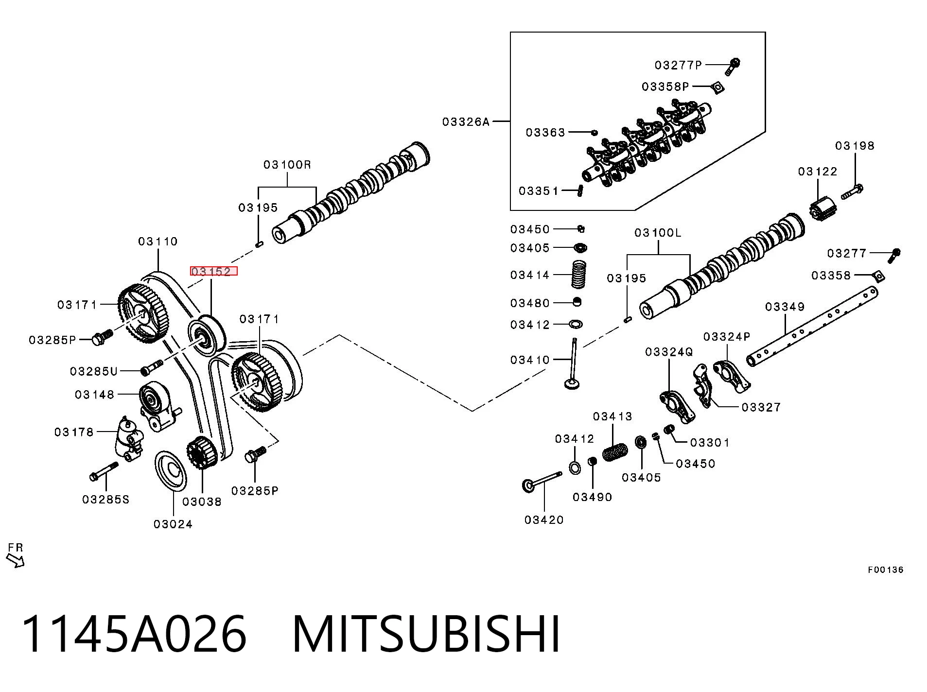 1145A026 Mitsubishi Rolo parasita da correia do mecanismo de distribuição de gás