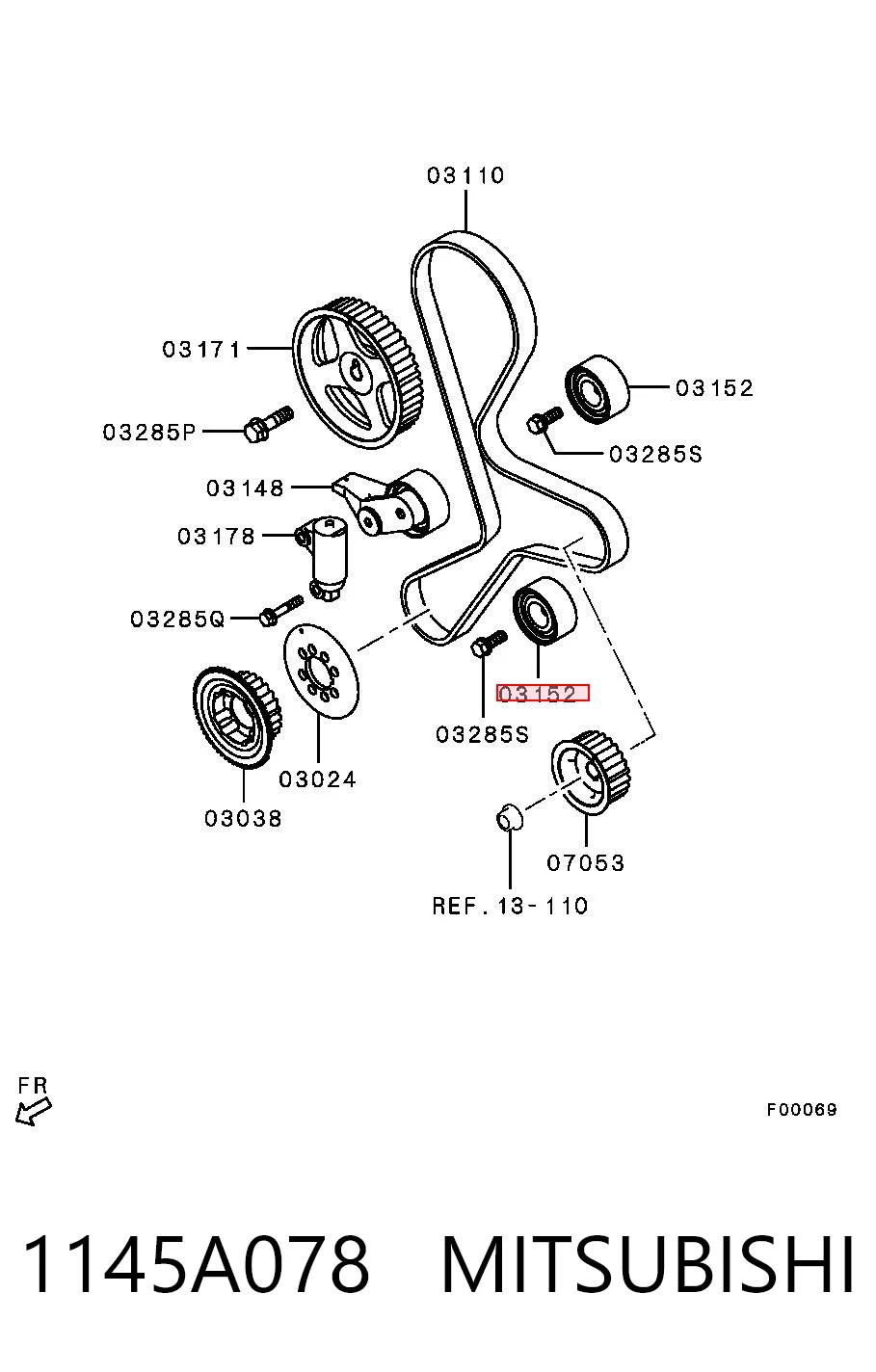 1145A078 Mitsubishi Rolo parasita da correia do mecanismo de distribuição de gás
