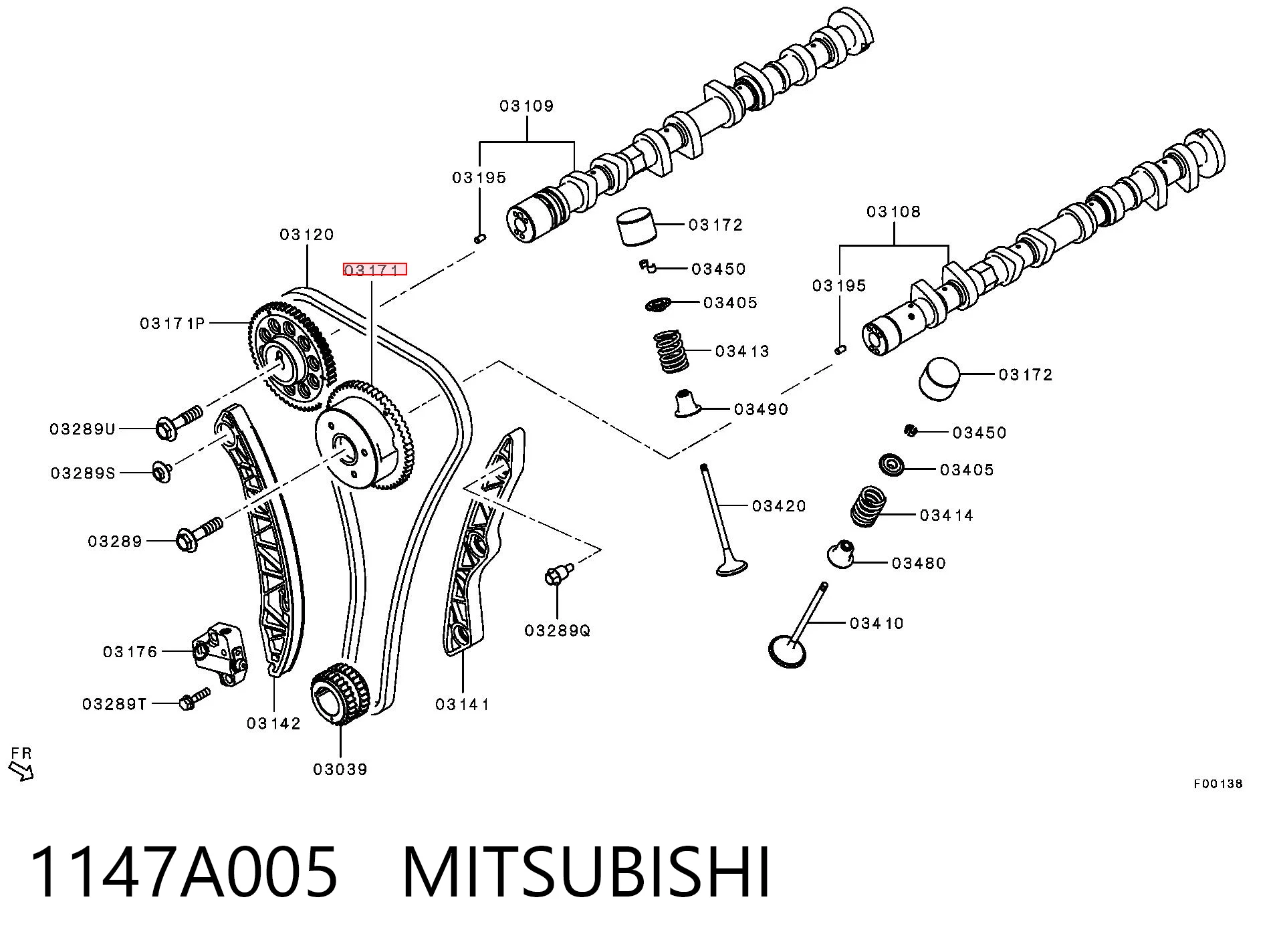 1147A005 Mitsubishi Engrenagem de cadeia da roda dentada da árvore distribuidora de motor
