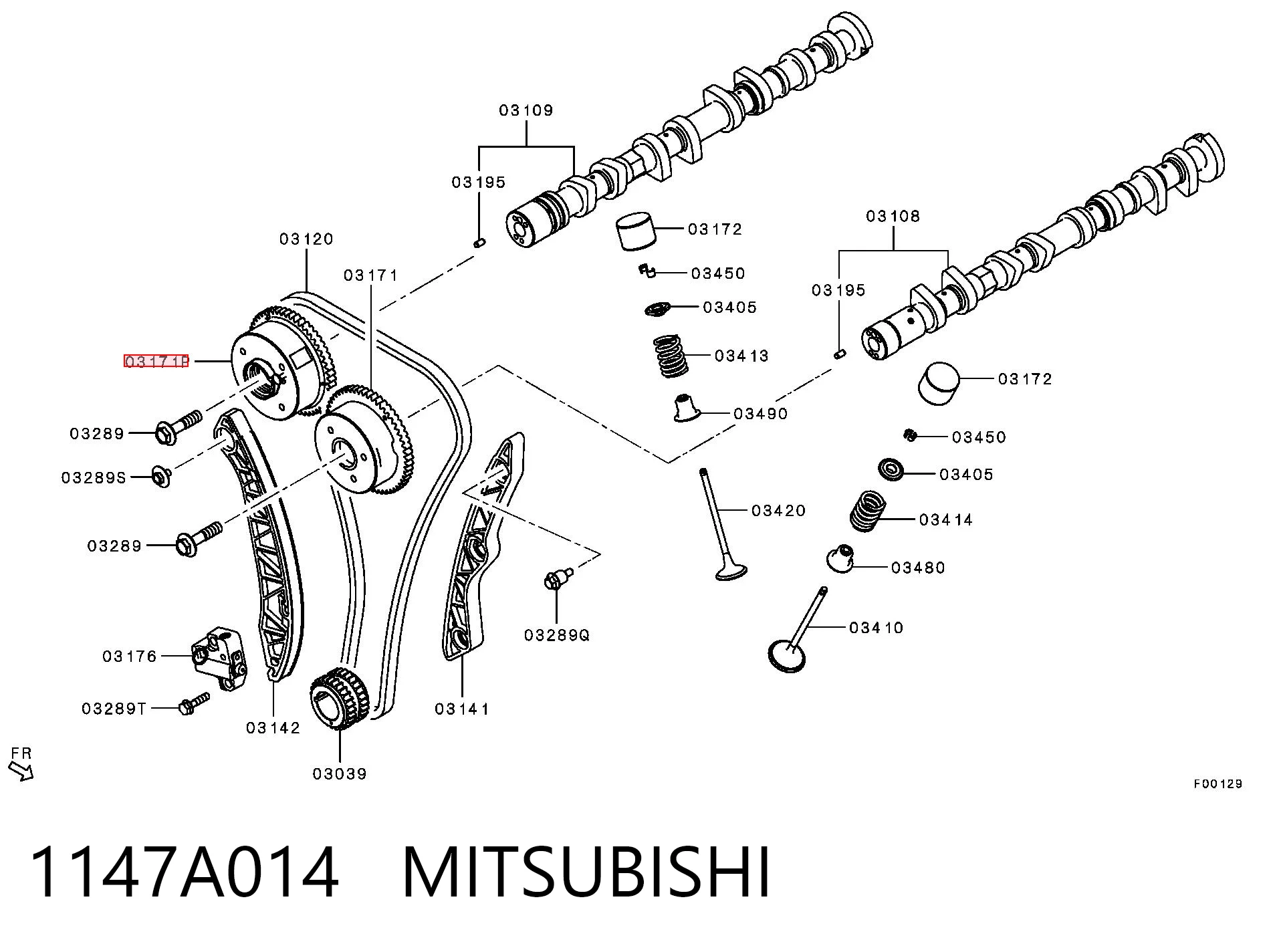 1147A014 Mitsubishi Engrenagem de cadeia de roda dentada da árvore distribuidora de escape de motor