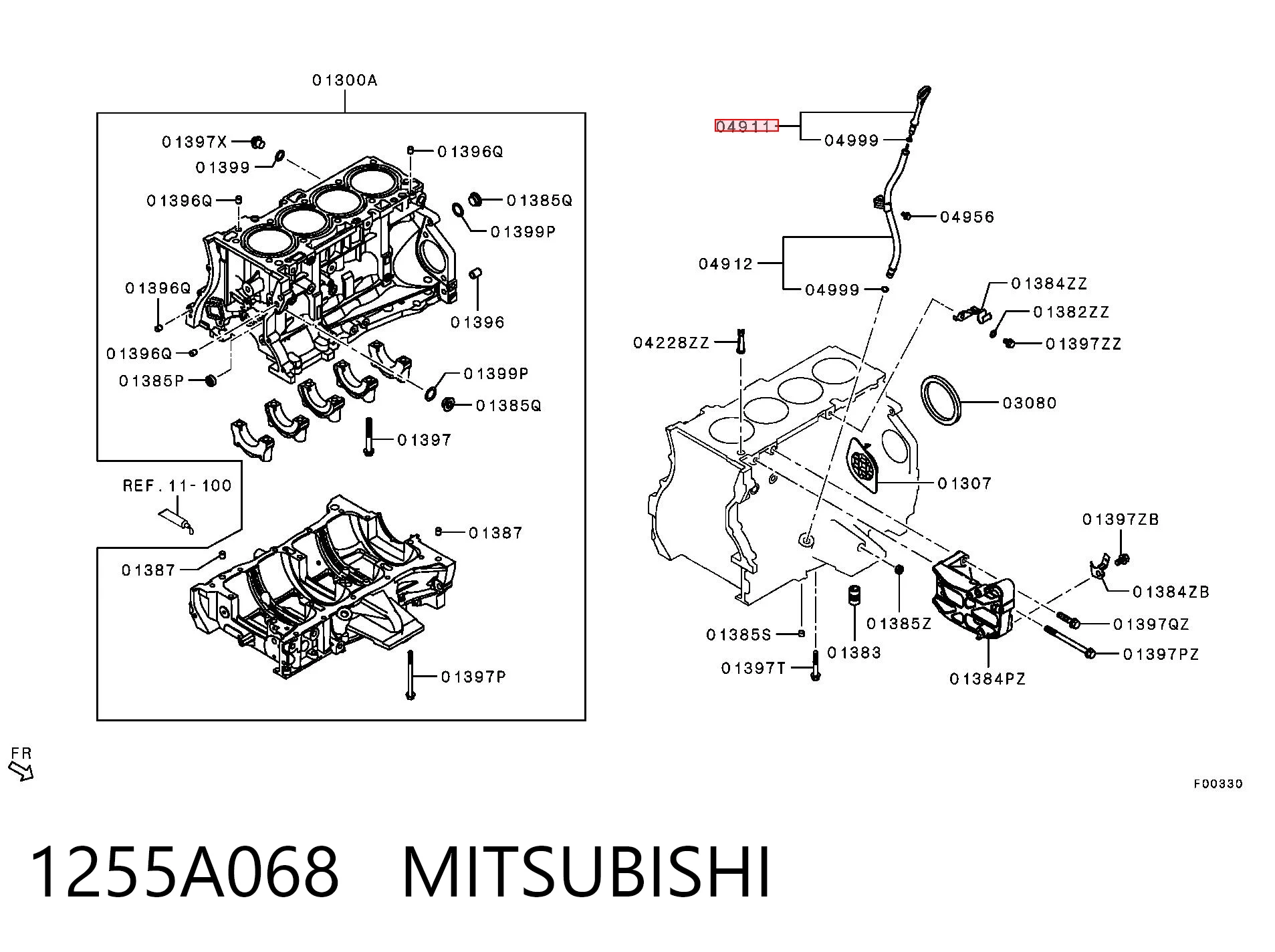 1255A068 Mitsubishi Sonda (indicador) do nível de óleo no motor