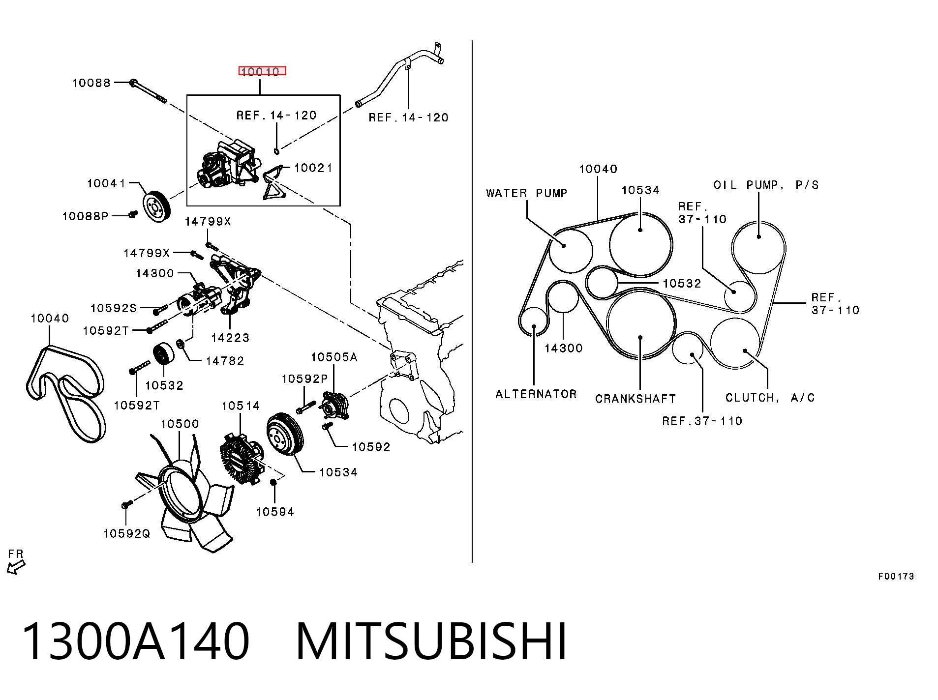 1300A140 Mitsubishi Bomba de água (bomba) de esfriamento