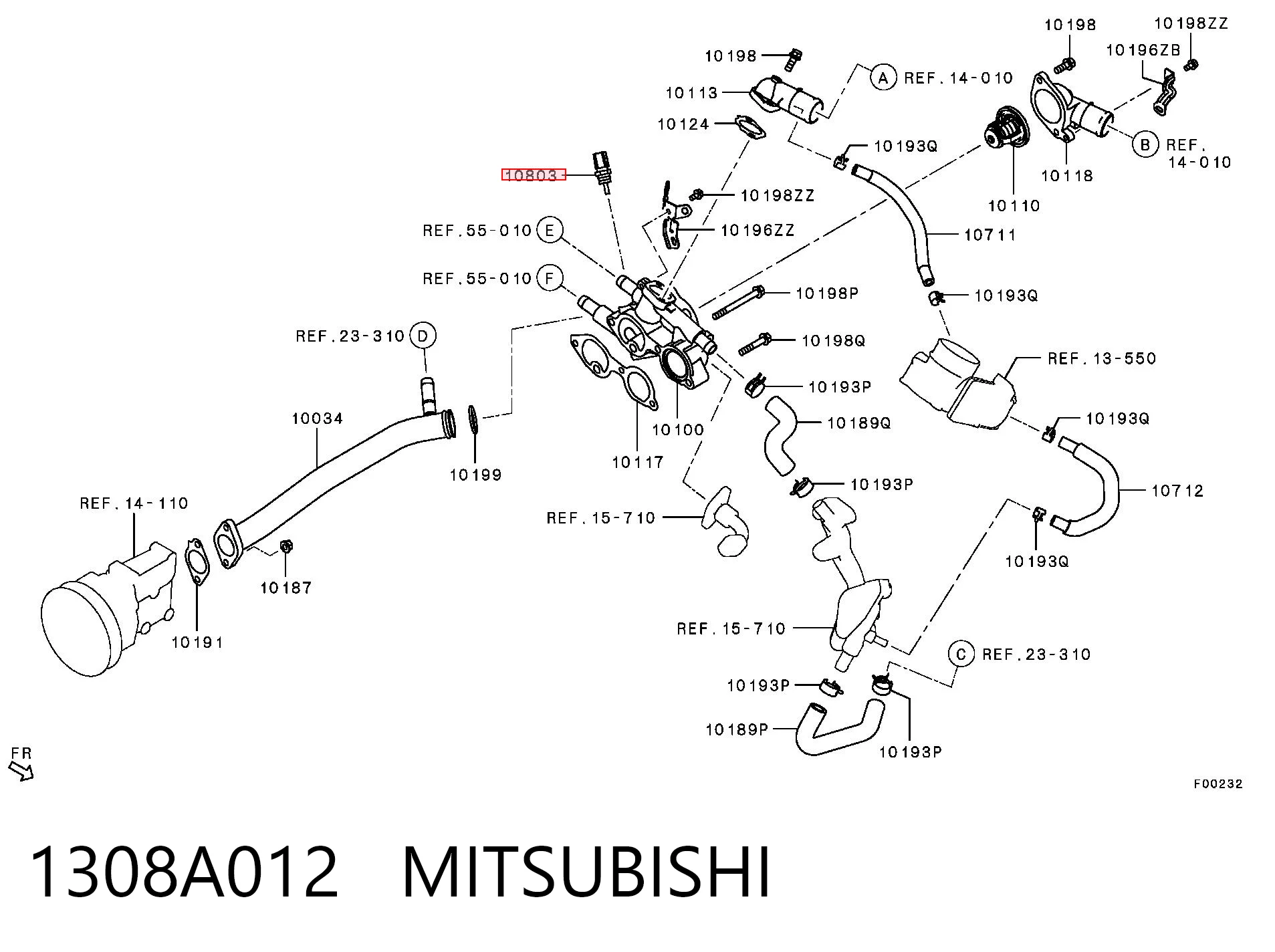 1308A012 Mitsubishi Sensor de temperatura do fluido de esfriamento