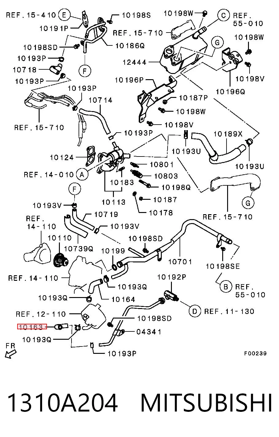 1310A204 Mitsubishi Mangueira (cano derivado) de esfriamento de trocador de calor de óleo, fornecimento