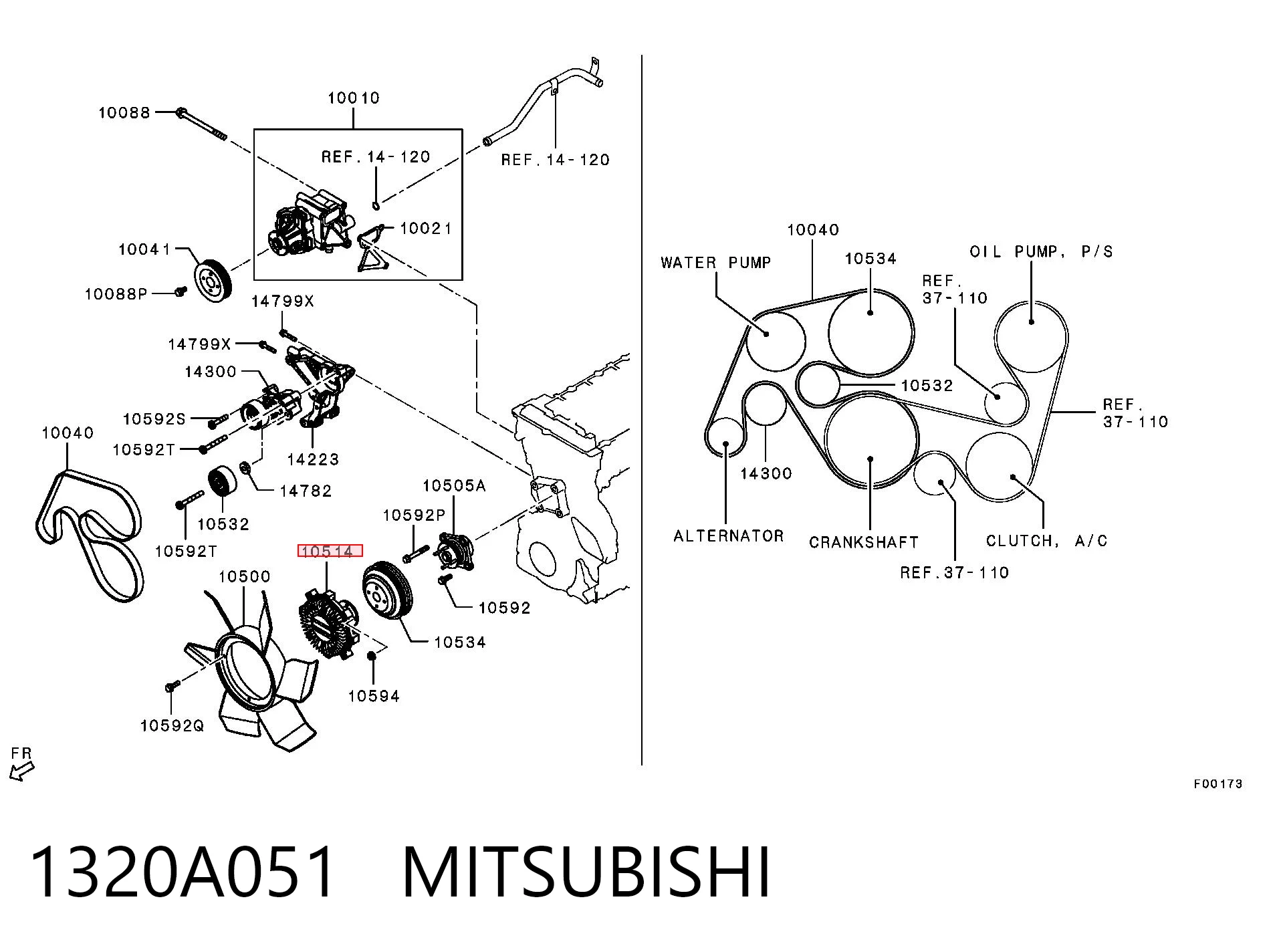 1320A051 Mitsubishi Acoplamento viscoso de ventilador de esfriamento