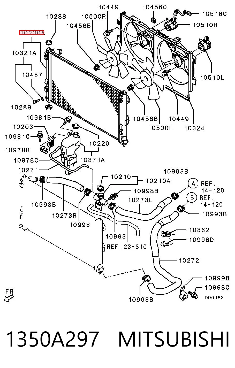 1350A297 Mitsubishi Radiador de esfriamento de motor