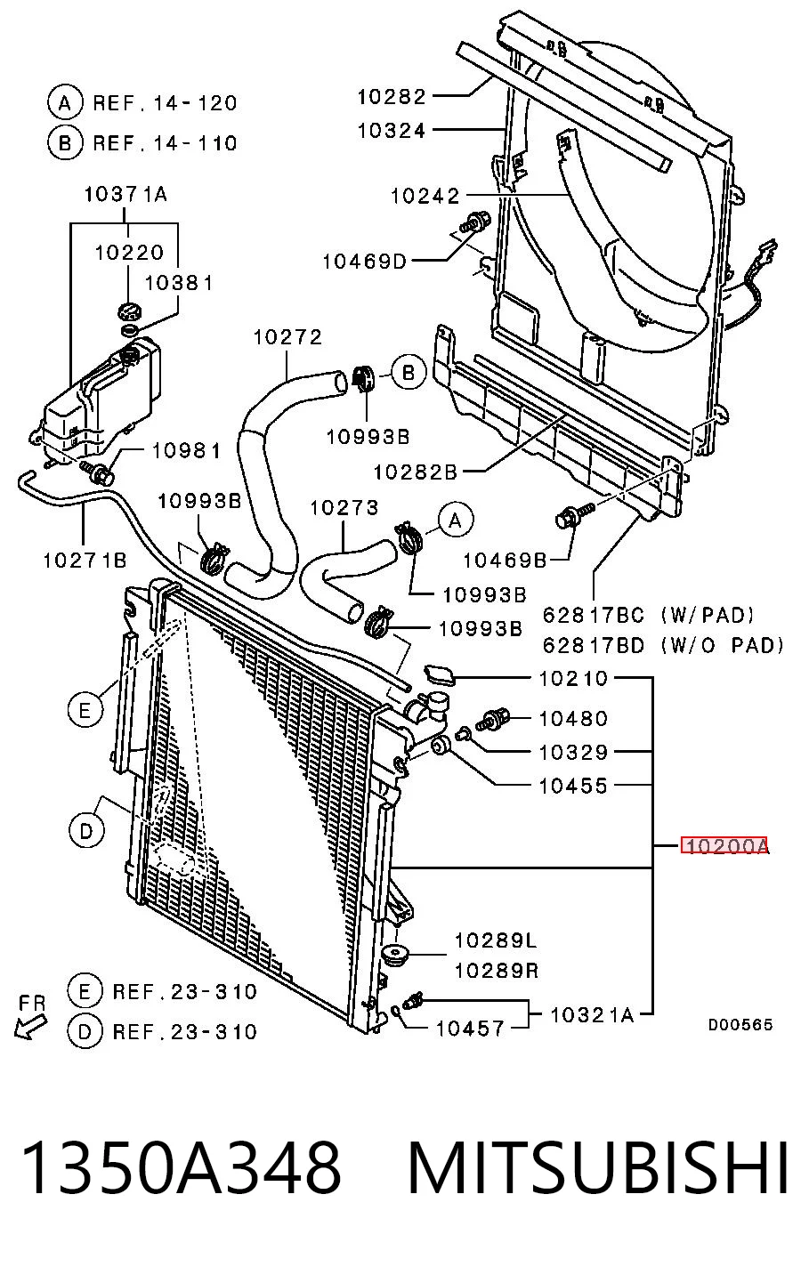 1350A348 Mitsubishi Radiador de esfriamento de motor