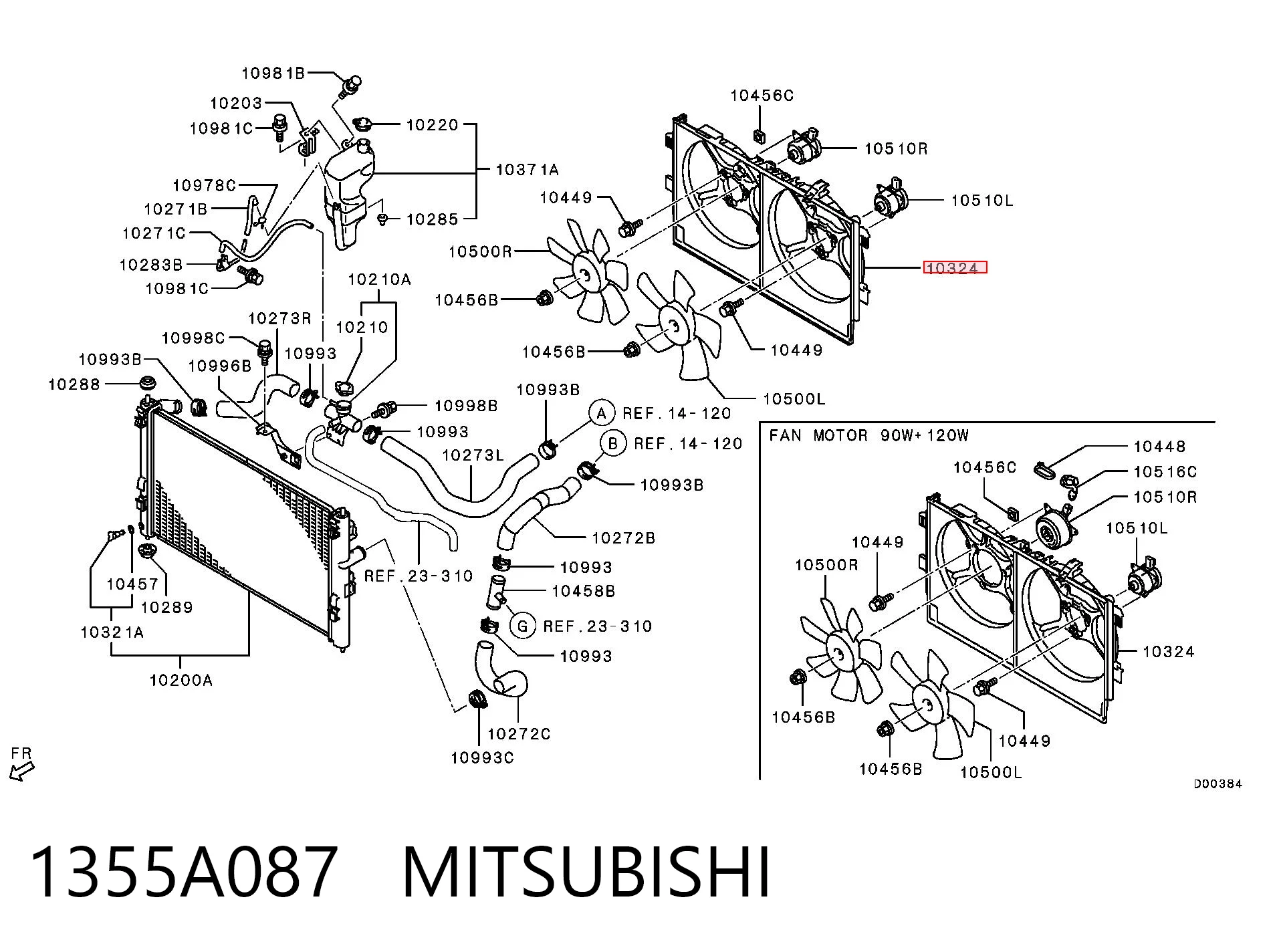1355A087 Mitsubishi Difusor do radiador de esfriamento