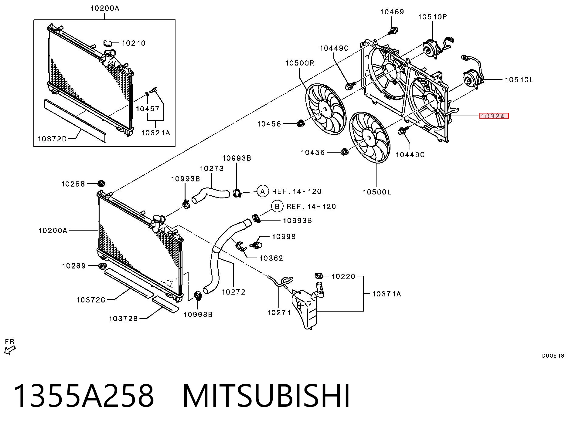 1355A258 Mitsubishi Difusor do radiador de esfriamento