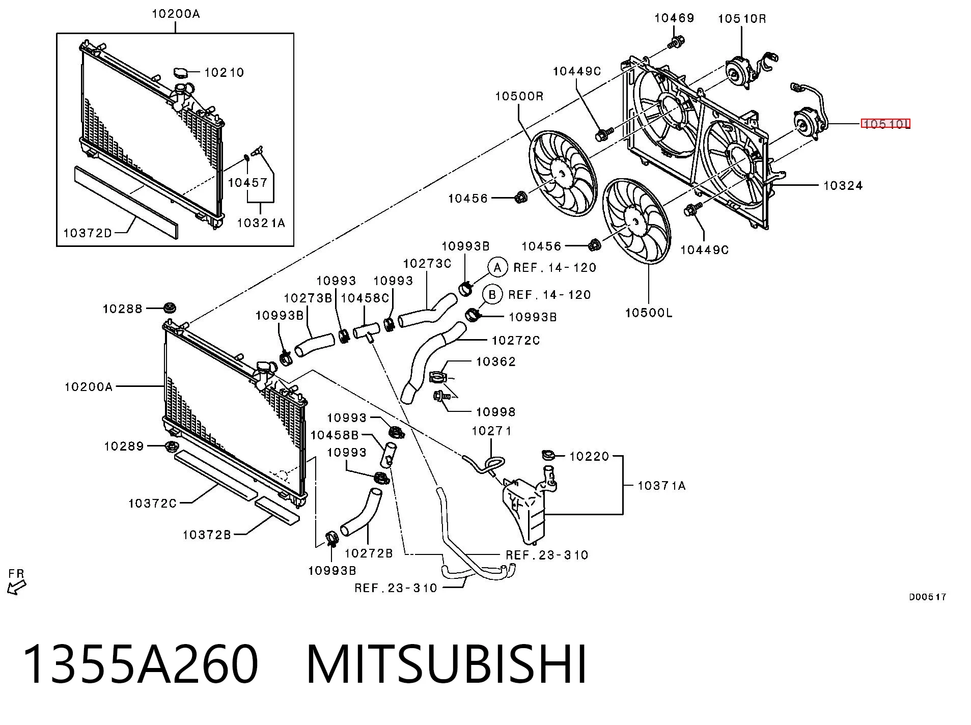 1355A260 Mitsubishi Ventilador (roda de aletas) do radiador de esfriamento direito