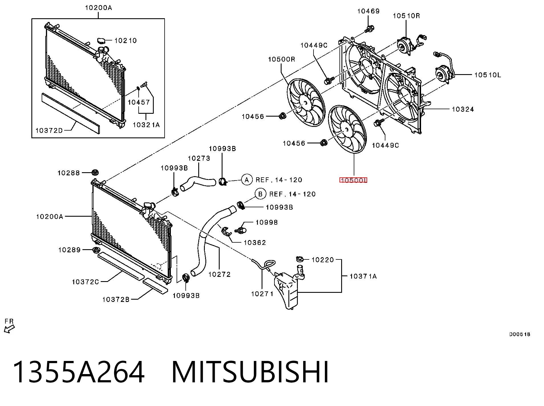 1355A264 Mitsubishi Ventilador (roda de aletas) do radiador de esfriamento esquerdo