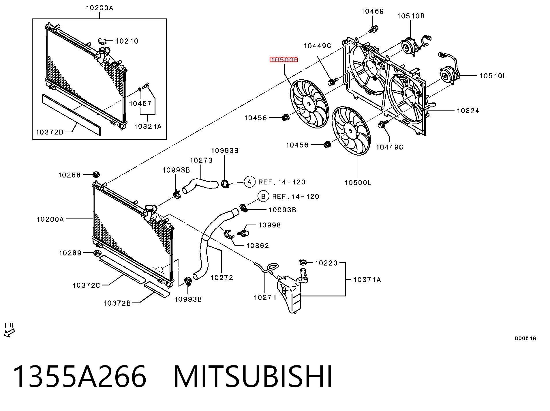 1355A266 Mitsubishi Ventilador (roda de aletas) do radiador de esfriamento direito