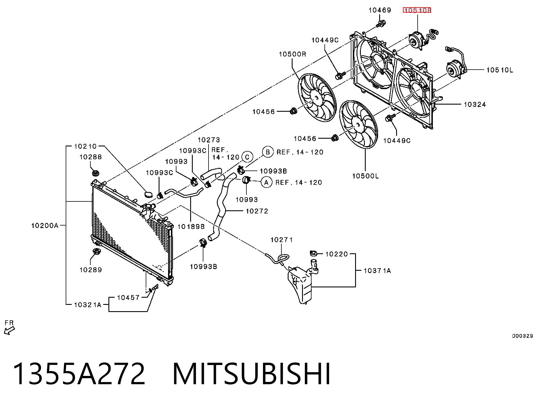 1355A272 Mitsubishi Motor direito de ventilador do sistema de esfriamento