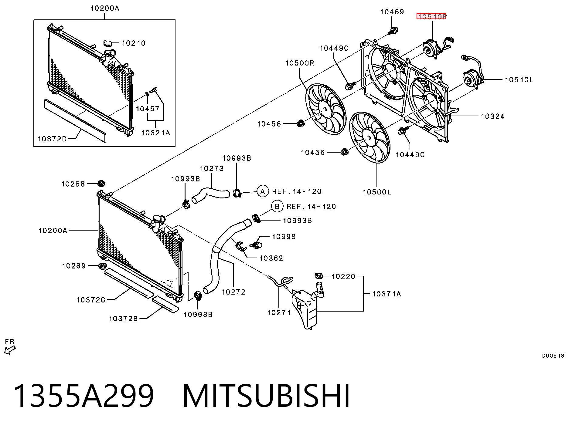 1355A299 Mitsubishi Motor direito de ventilador do sistema de esfriamento