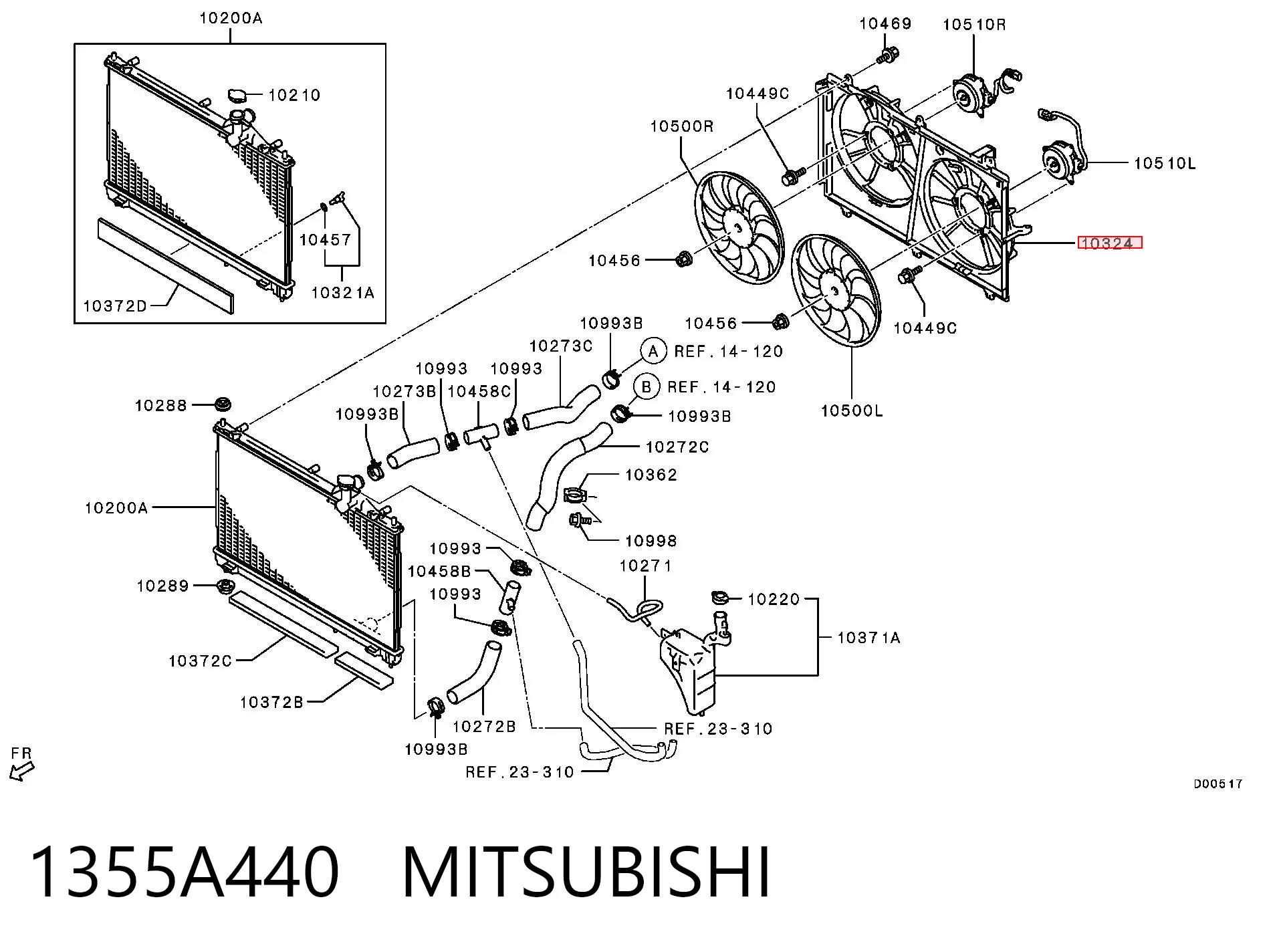 1355A440 Mitsubishi Difusor do radiador de esfriamento