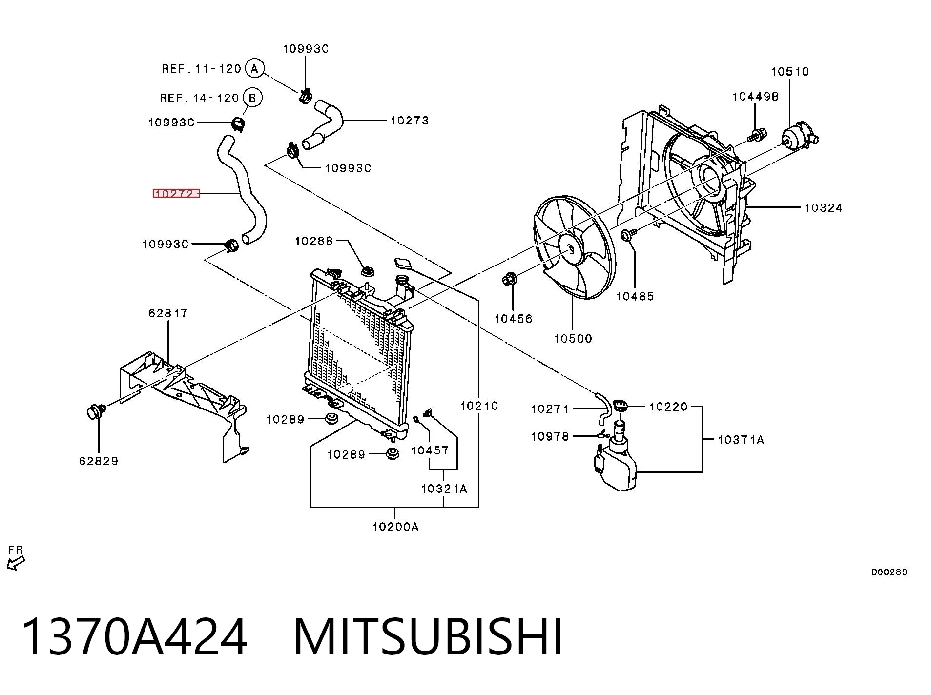 1370A424 Mitsubishi Mangueira (cano derivado) inferior do radiador de esfriamento