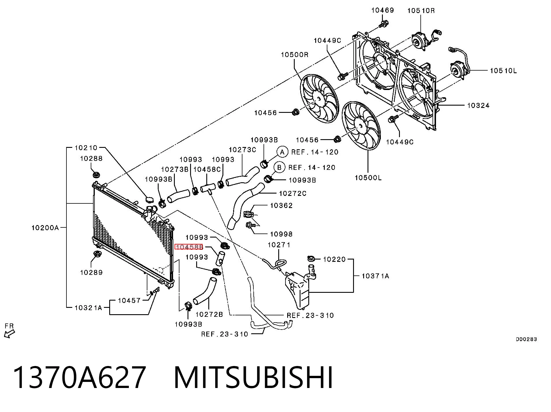 1370A627 Mitsubishi Flange do sistema de esfriamento (união em T)