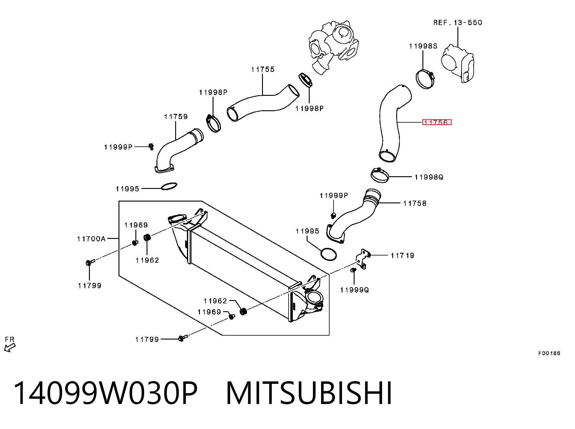 14099W030P Mitsubishi Mangueira (cano derivado) de intercooler