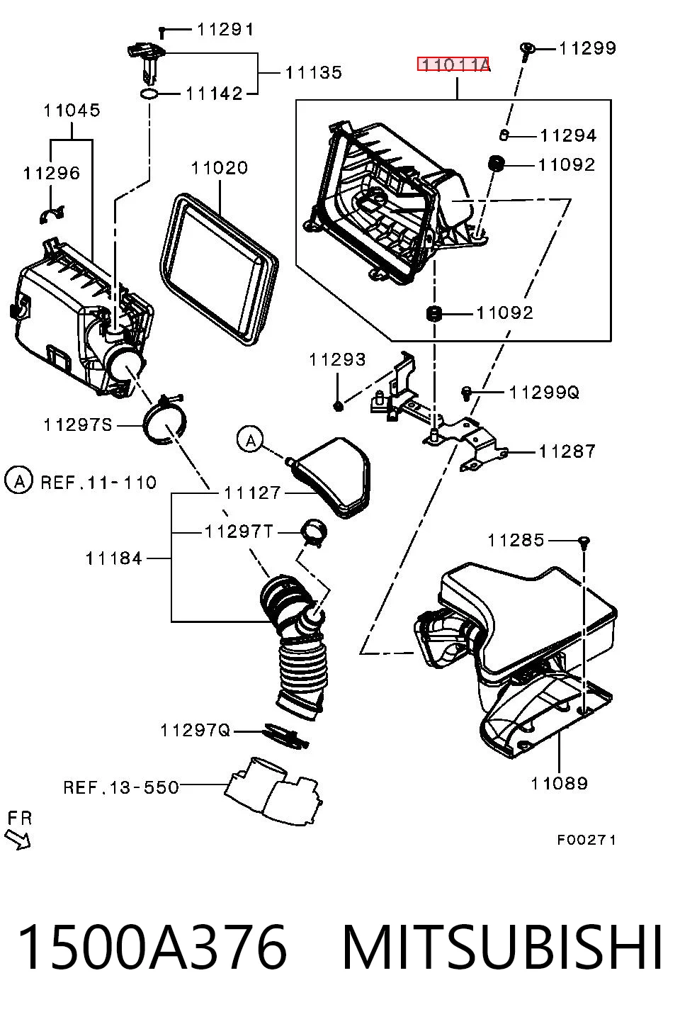 1500A376 Mitsubishi Caixa de filtro de ar, parte inferior