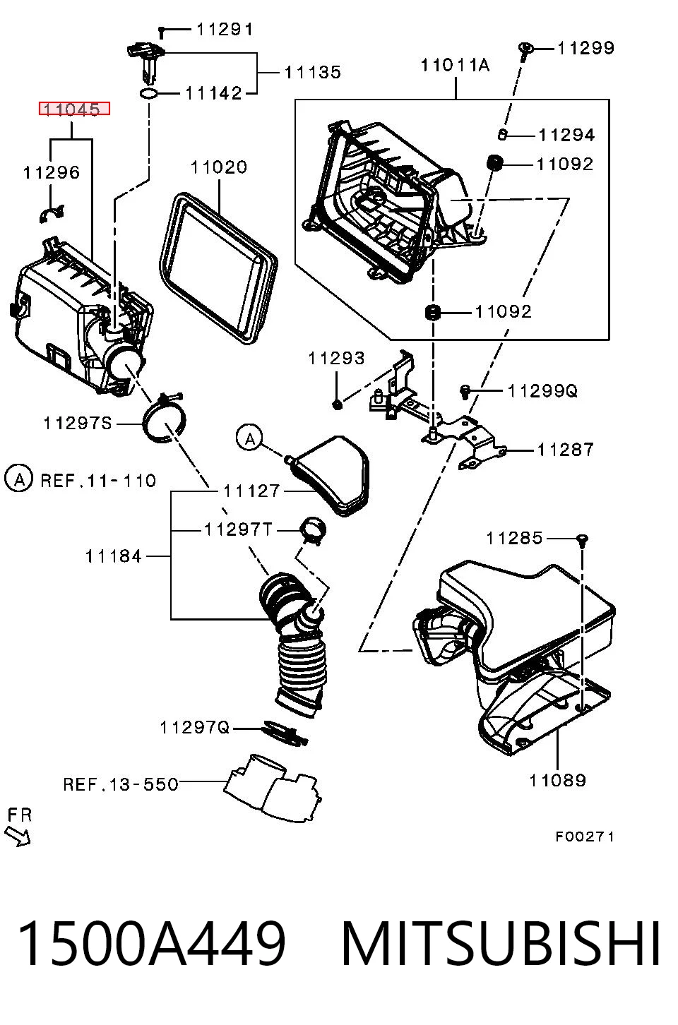 1500A449 Mitsubishi Caixa de filtro de ar, parte superior