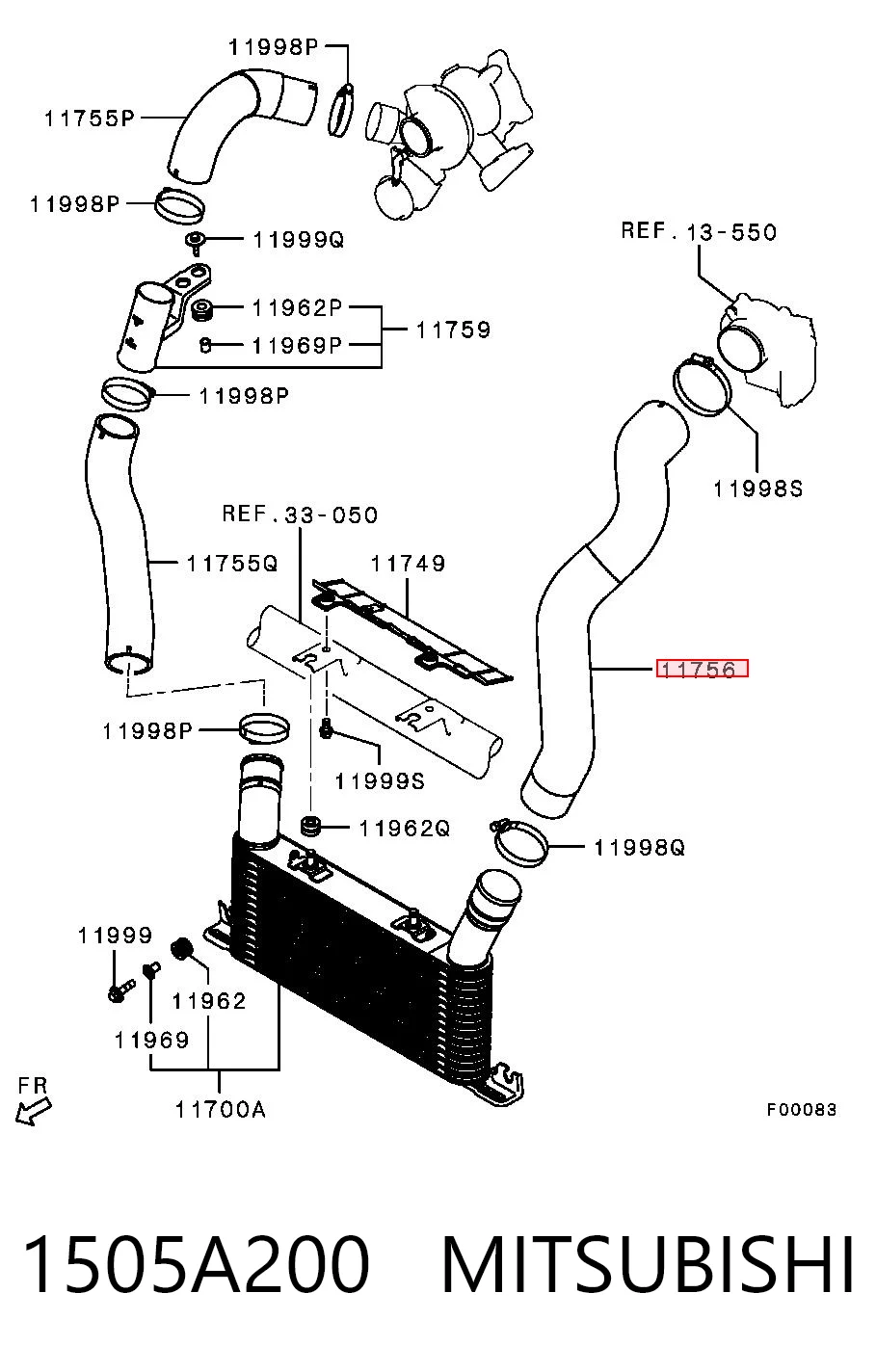 1505A200 Mitsubishi Mangueira (cano derivado) de intercooler