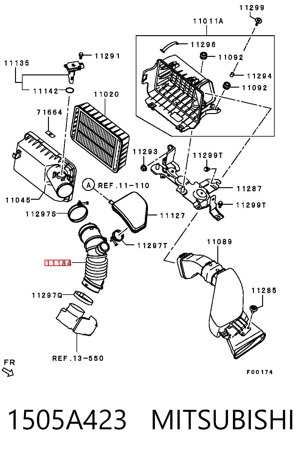 1505A423 Mitsubishi Cano derivado de ar, saída de filtro de ar