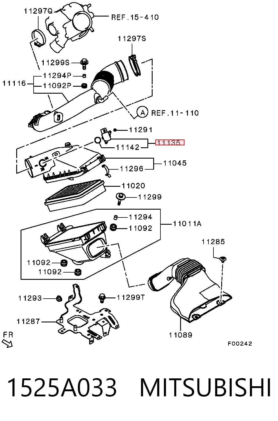 1525A033 Mitsubishi Sensor de fluxo (consumo) de ar, medidor de consumo M.A.F. - (Mass Airflow)