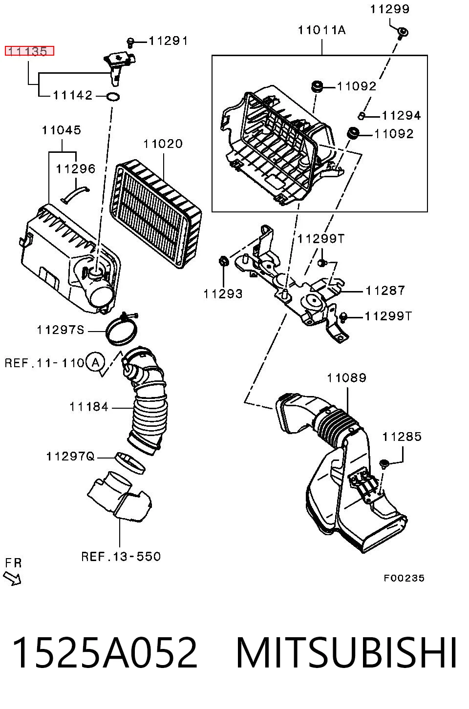 1525A052 Mitsubishi Sensor de fluxo (consumo) de ar, medidor de consumo M.A.F. - (Mass Airflow)