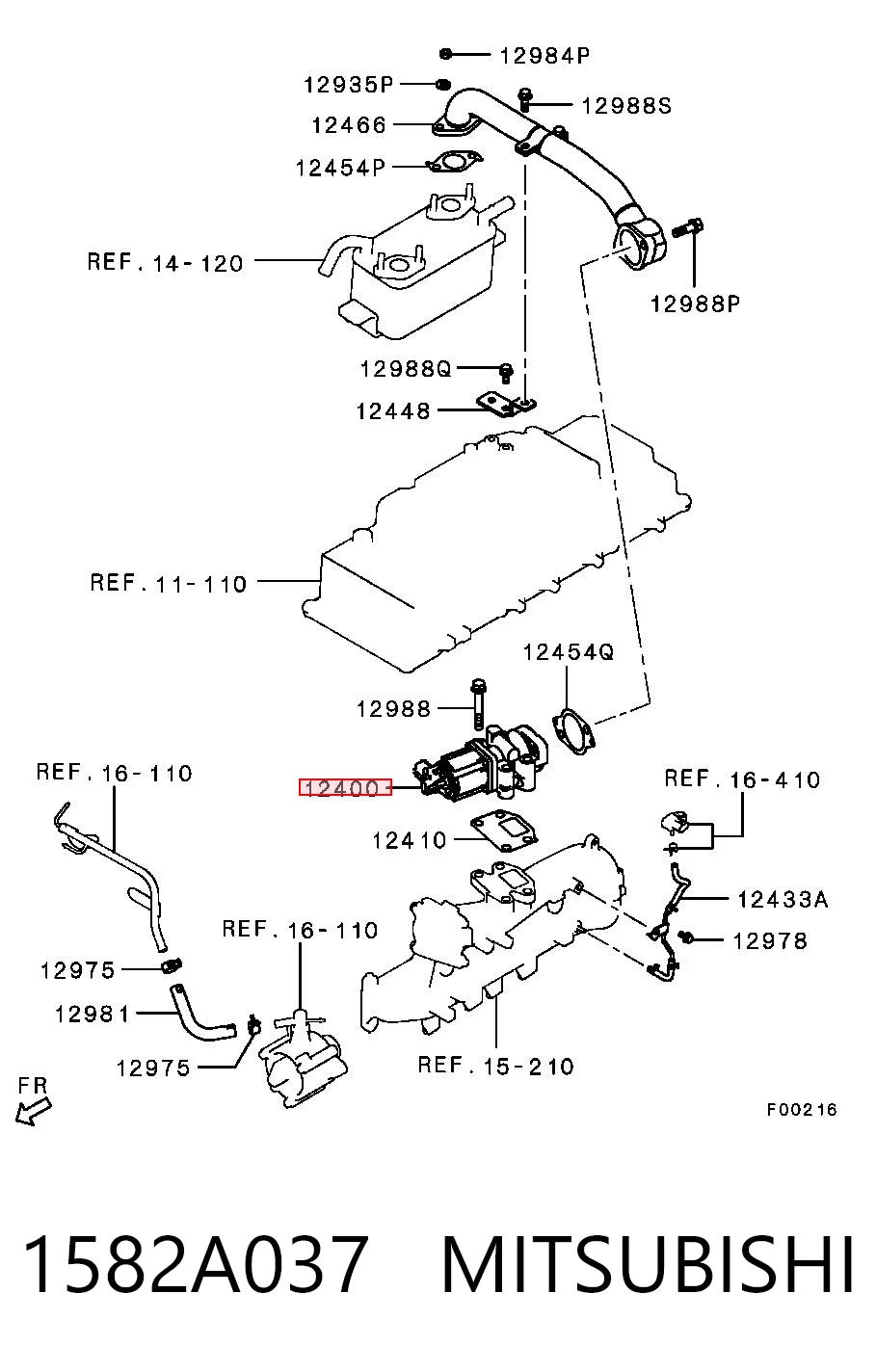 1582A037 Mitsubishi Válvula EGR de recirculação dos gases