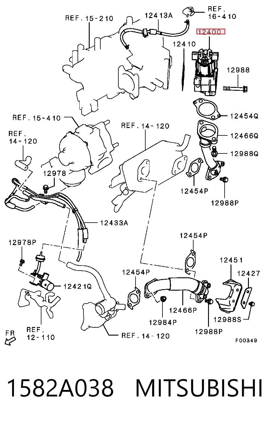 1582A038 Mitsubishi Válvula EGR de recirculação dos gases