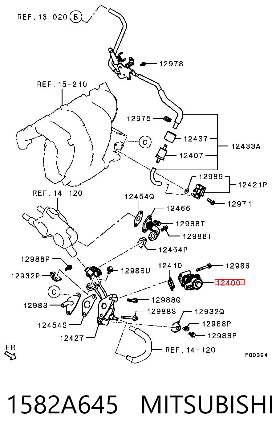 1582A645 Mitsubishi Válvula EGR de recirculação dos gases
