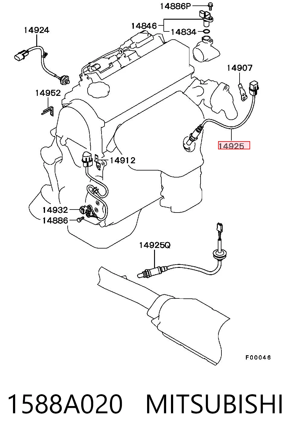 1588A020 Mitsubishi Sonda lambda, sensor de oxigênio até o catalisador