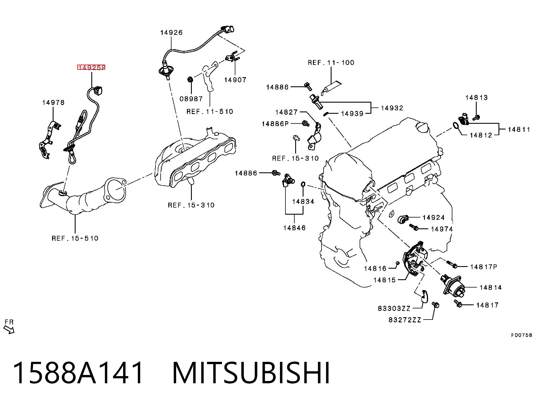 1588A141 Mitsubishi Sonda lambda, sensor de oxigênio até o catalisador