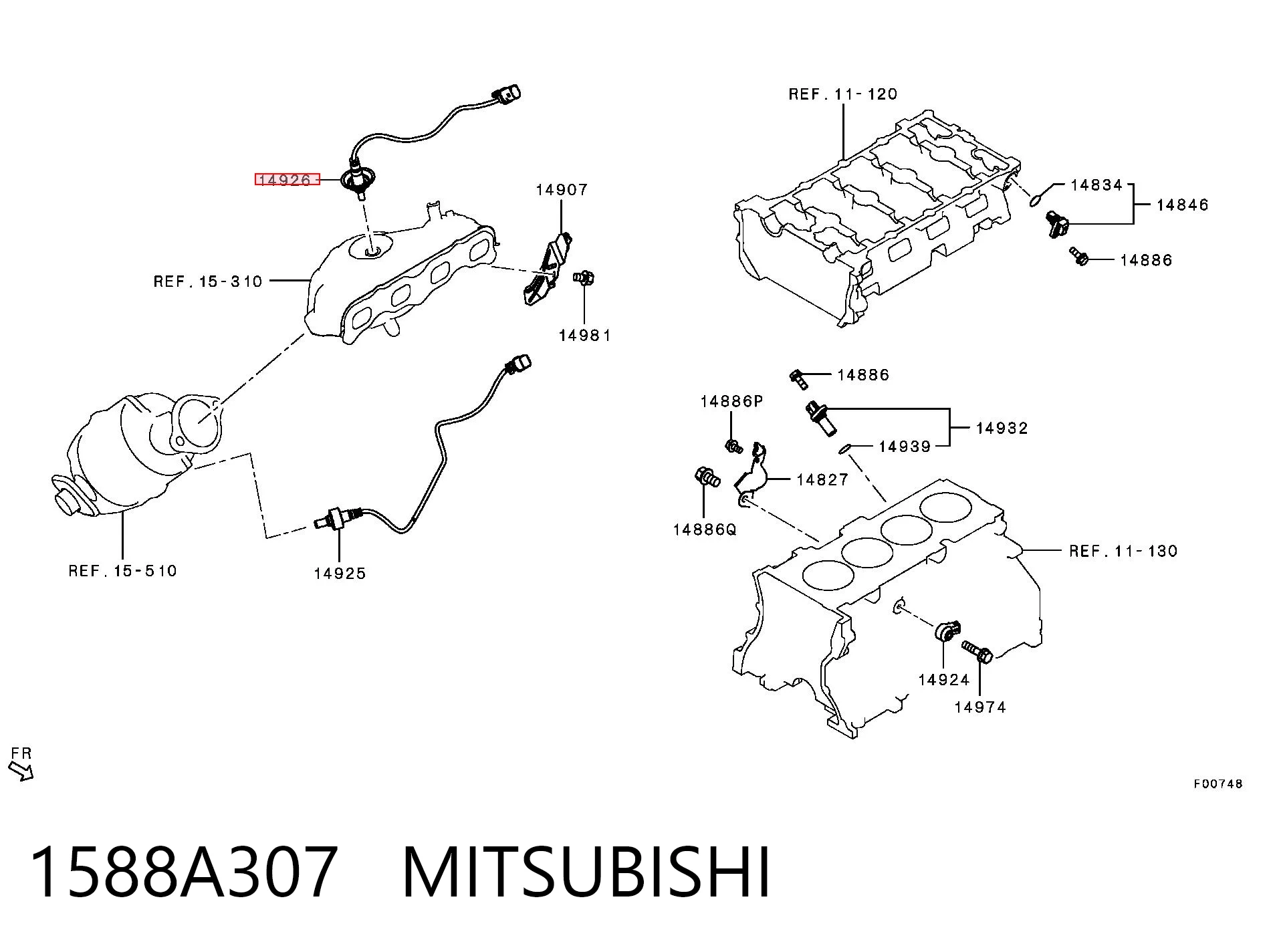 1588A307 Mitsubishi Sonda lambda, sensor de oxigênio até o catalisador