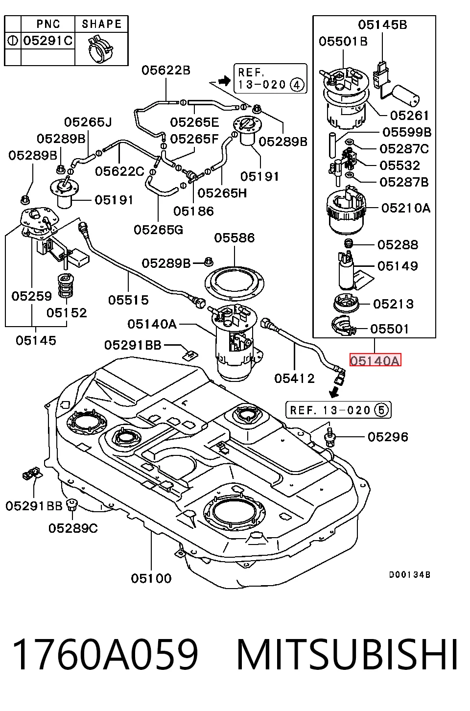 1760A059 Mitsubishi Bomba de combustível elétrica submersível